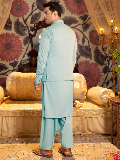 Boski Gold Sky Blue Kurta Trouser - Panjnad by J. Junaid Jamshed