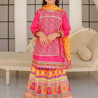 Swiss Lawn Digital Printed Hot Pink Stitched Suit - Ochre