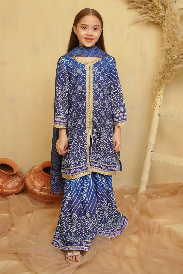Swiss Lawn Digital Printed Navy Blue Stitched Suit - Ochre