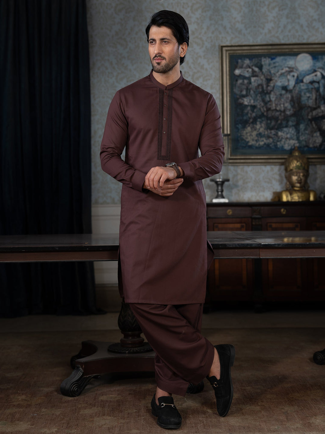 Blended Burberry Puce Kurta Trouser - J. Junaid Jamshed