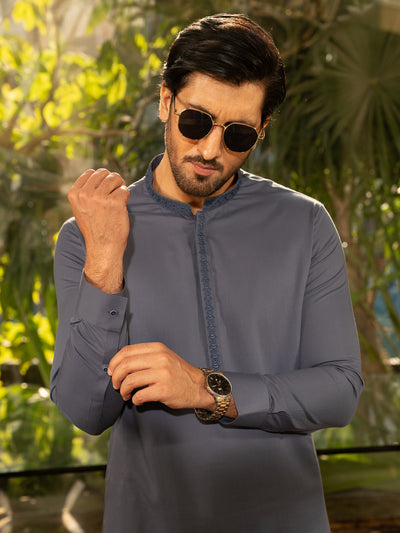 Blended Burberry Night Shadow Blue Kurta Trouser - J. Junaid Jamshed