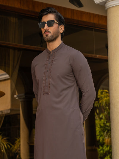 Blended Stripes Raisin Kurta Trouser - J. Junaid Jamshed