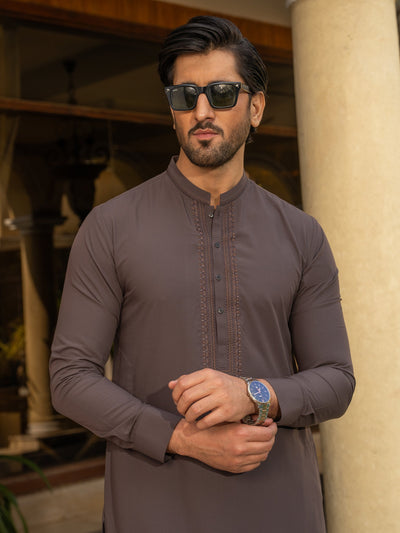 Blended Stripes Raisin Kurta Trouser - J. Junaid Jamshed