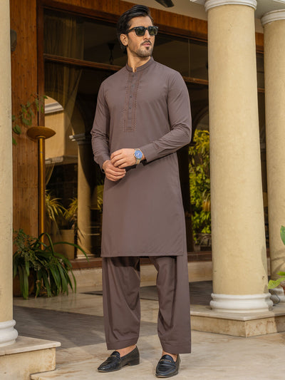 Blended Stripes Raisin Kurta Trouser - J. Junaid Jamshed