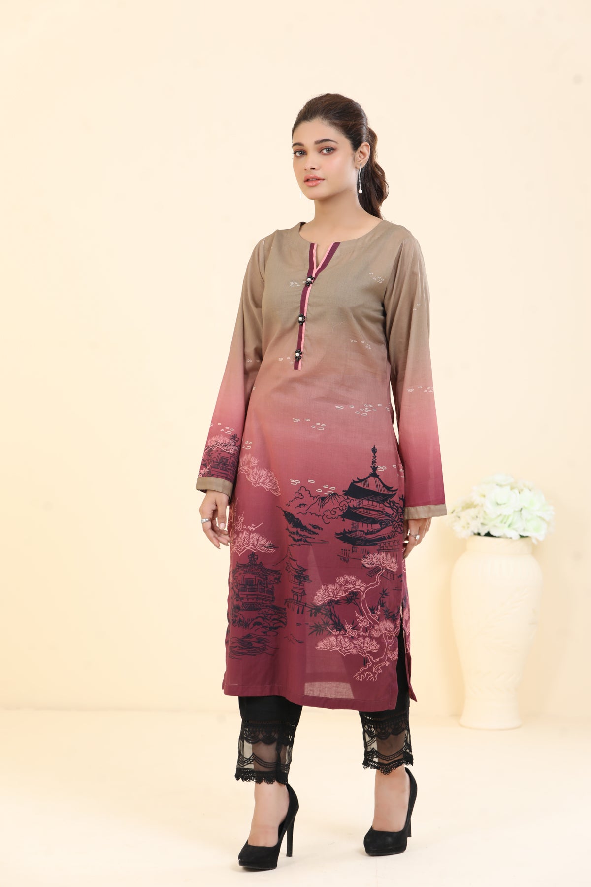 Lawn Red Kurti - Limelight Summer Collection
