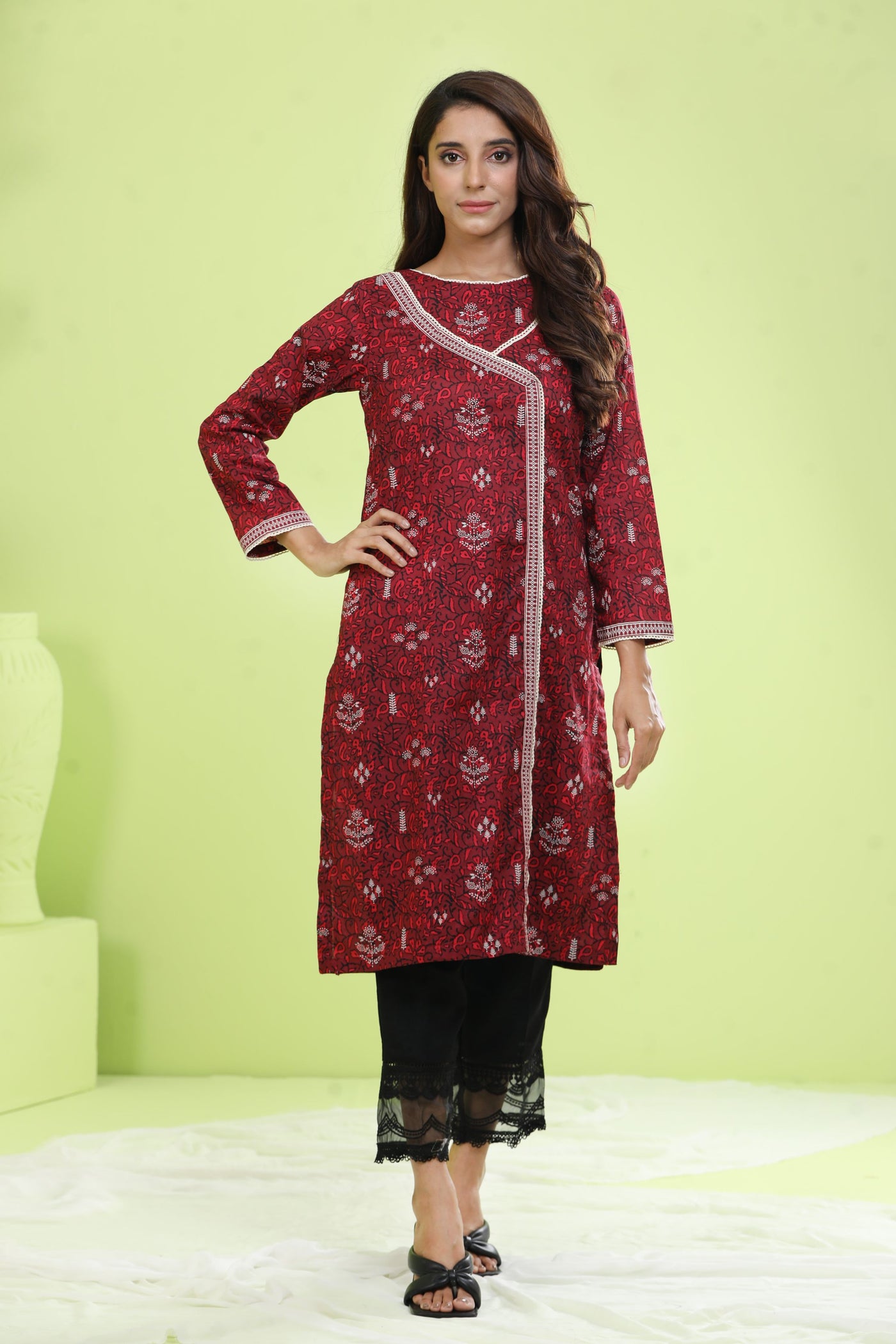 Lawn Red Kurti - Limelight