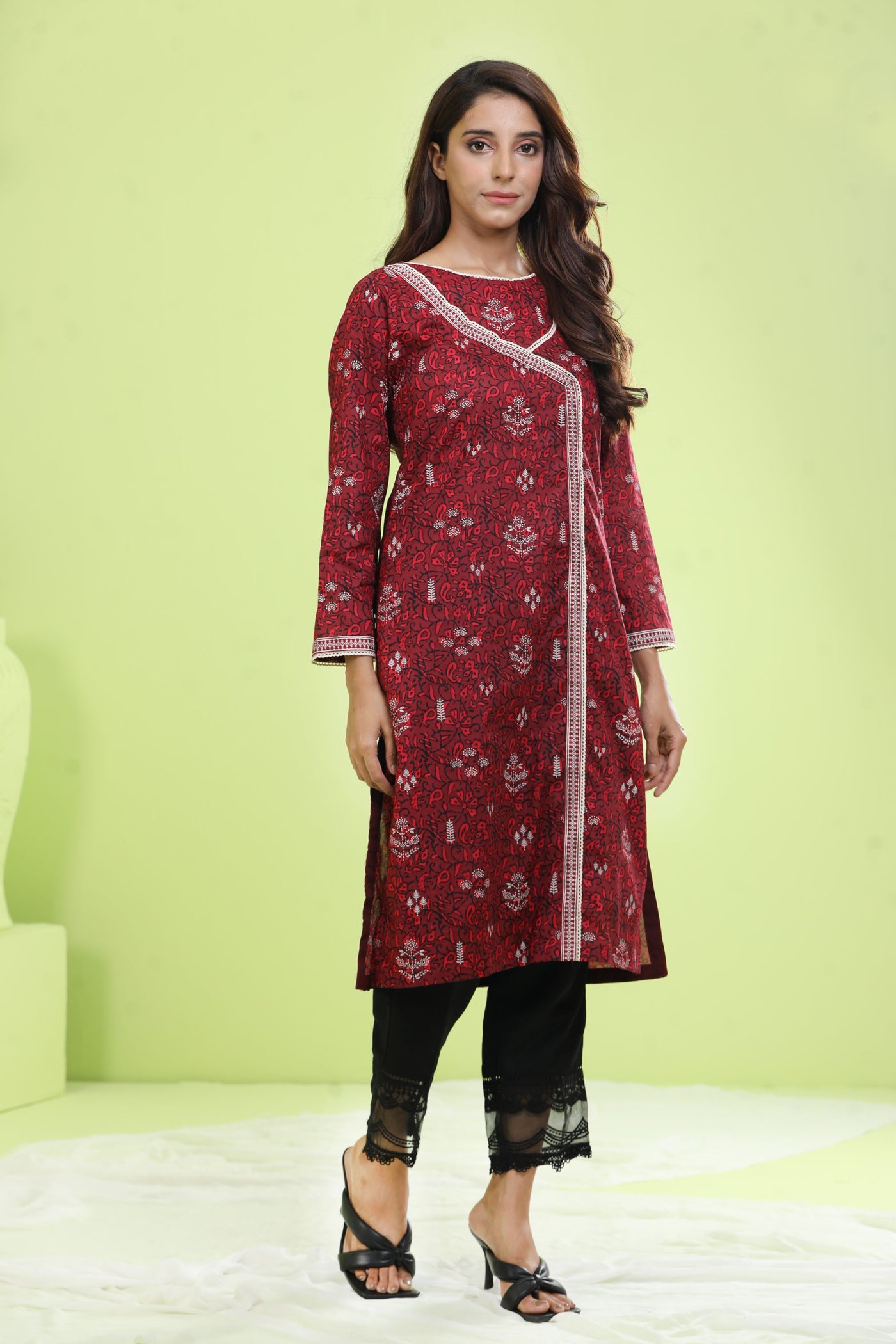 Lawn Red Kurti - Limelight