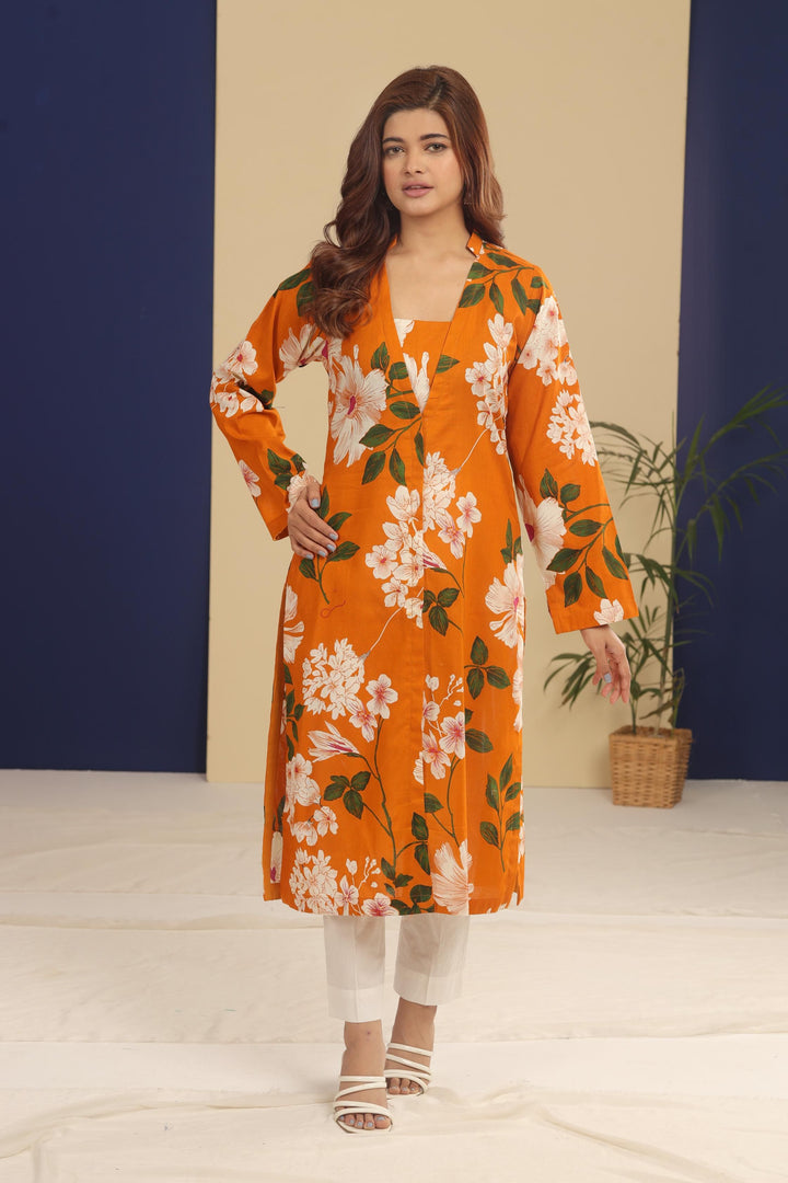Khaddar Orange Kurti - Limelight