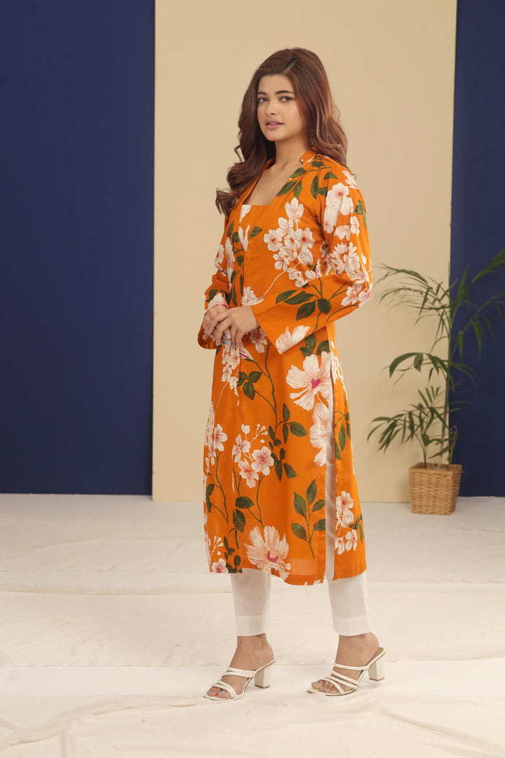 Khaddar Orange Kurti - Limelight