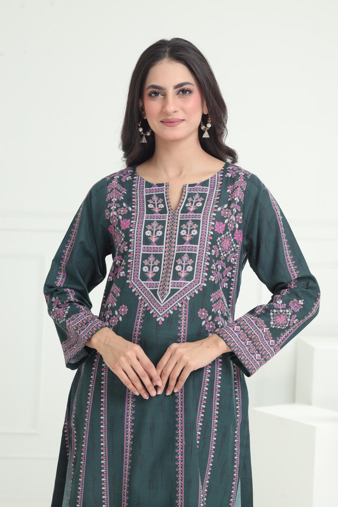Khaddar Green Kurti - Limelight