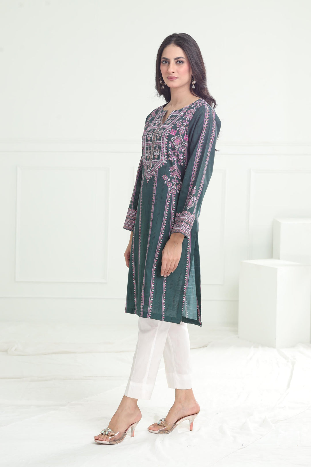 Khaddar Green Kurti - Limelight