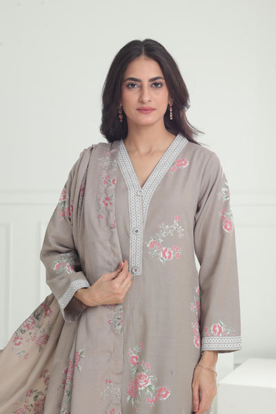 Khaddar Grey Stitched Suit - Limelight