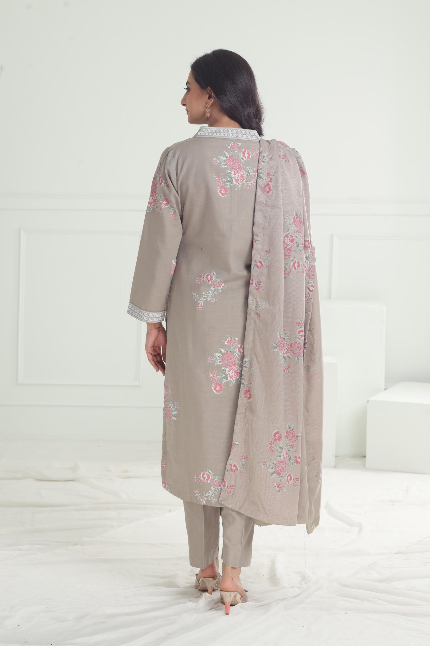 Khaddar Grey Stitched Suit - Limelight