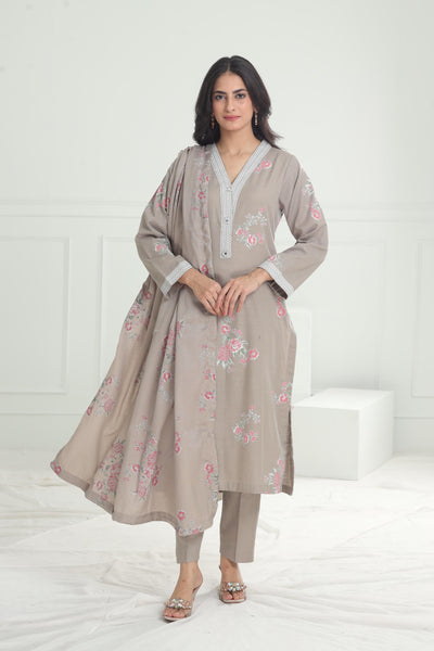 Khaddar Grey Stitched Suit - Limelight