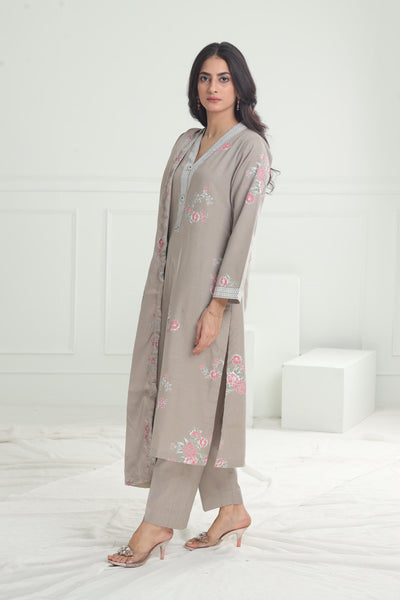 Khaddar Grey Stitched Suit - Limelight