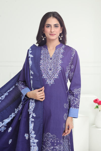 Printed Cotton Blue Stitched Suit - Limelight