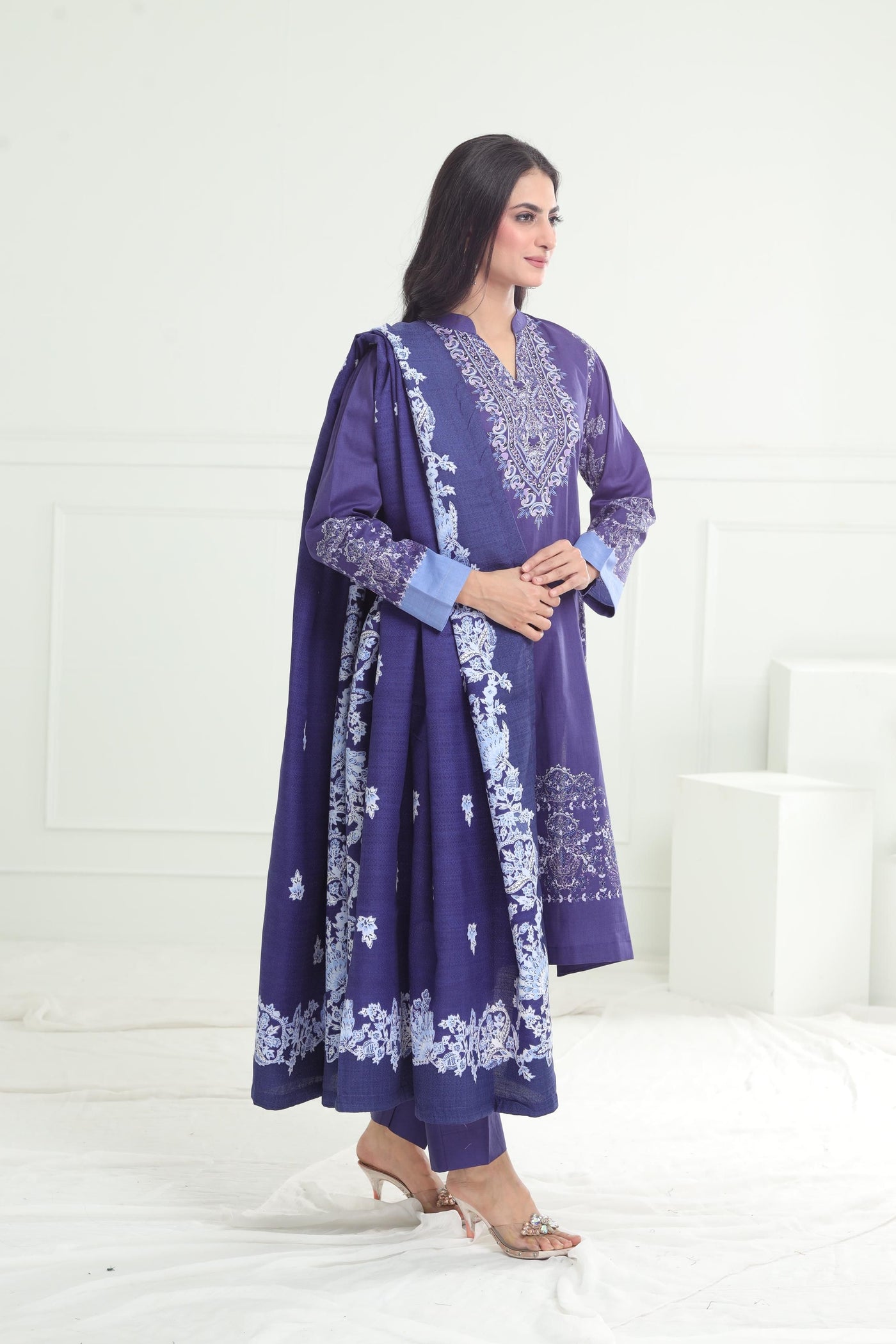 Printed Cotton Blue Stitched Suit - Limelight