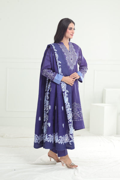 Printed Cotton Blue Stitched Suit - Limelight