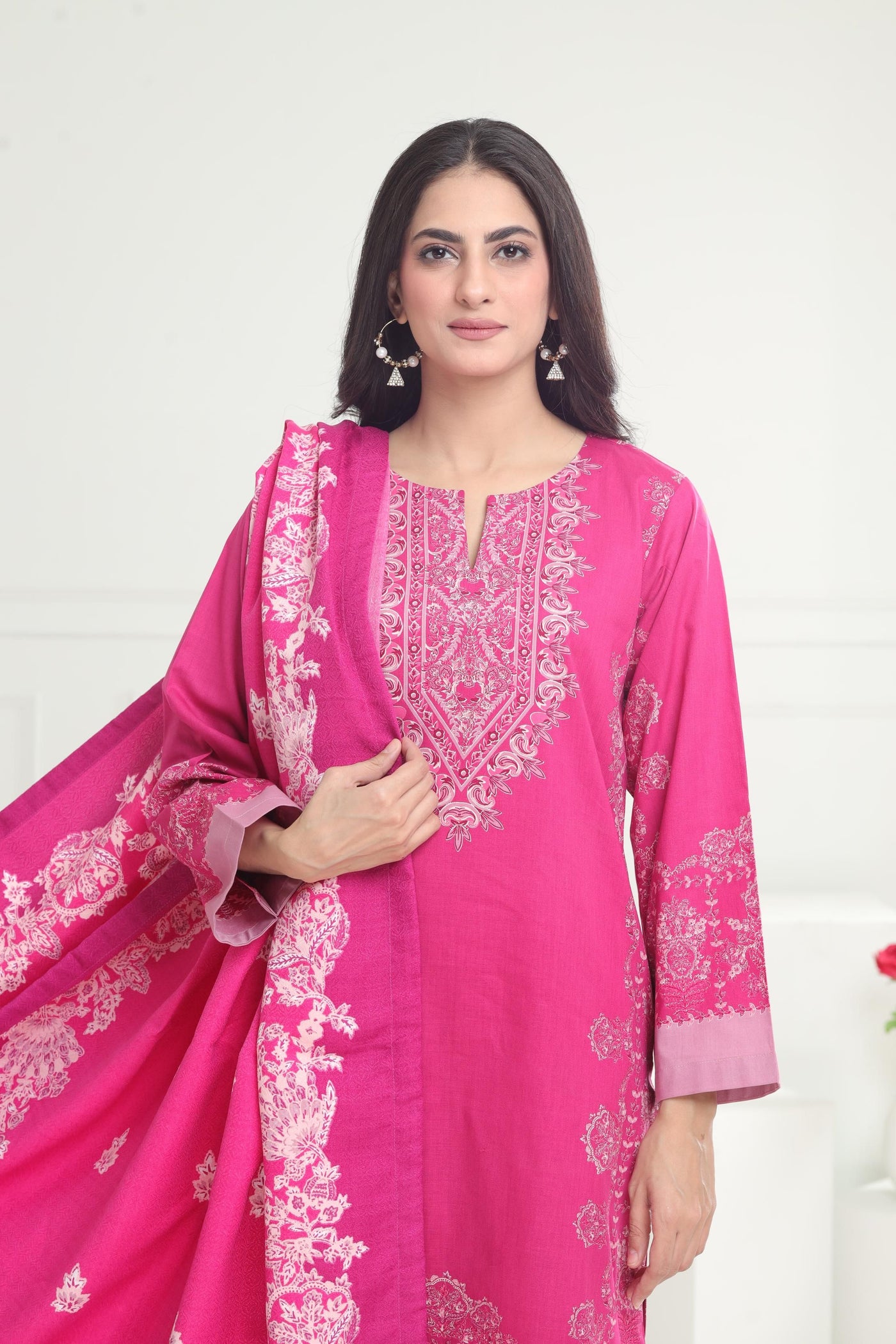 Printed Cotton Pink Stitched Suit - Limelight