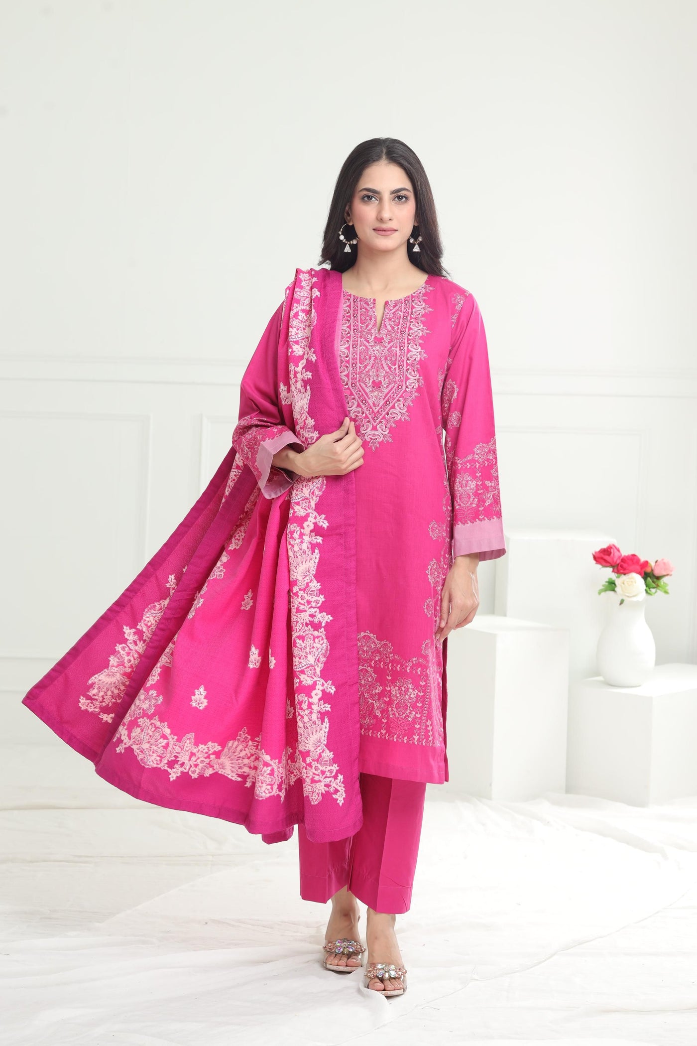 Printed Cotton Pink Stitched Suit - Limelight