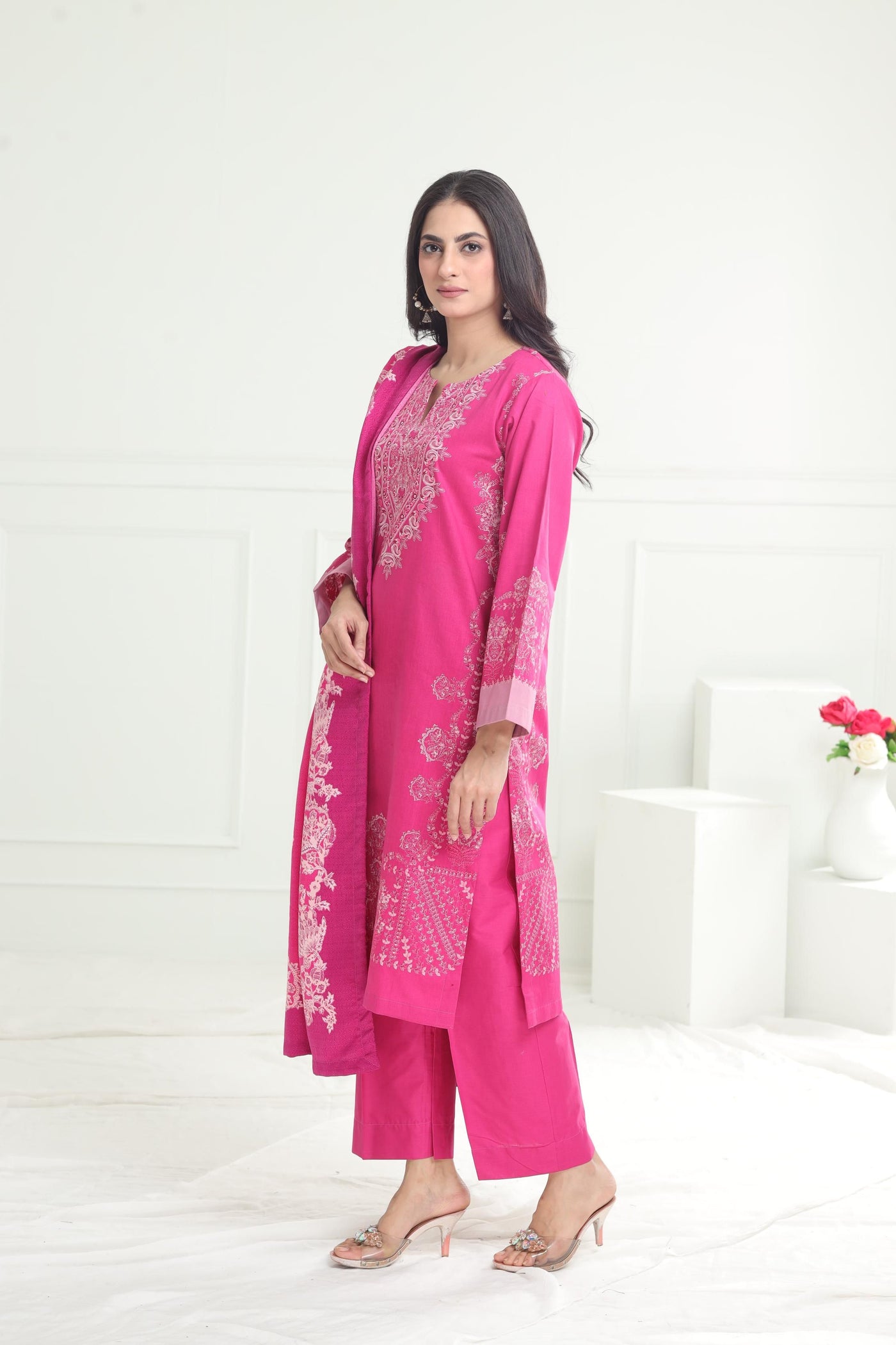 Printed Cotton Pink Stitched Suit - Limelight