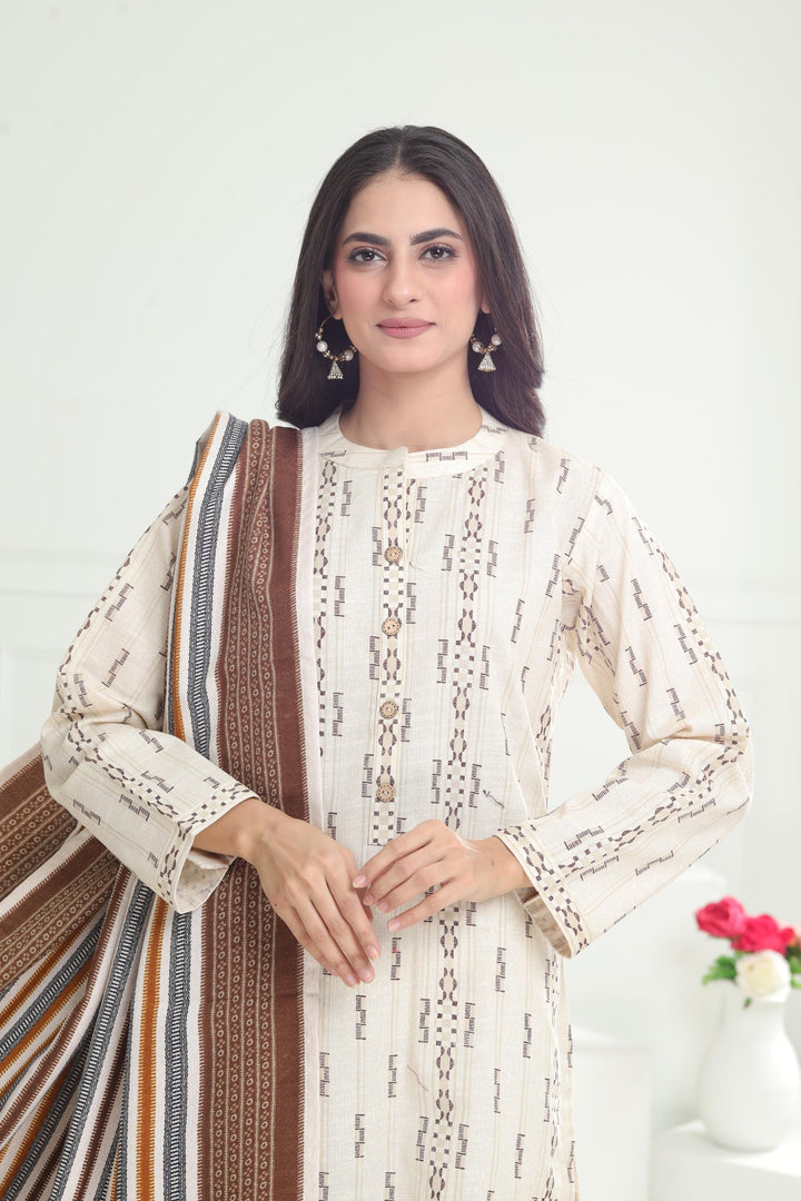 Khaddar Off White Stitched Suit - Limelight