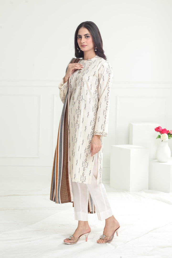 Khaddar Off White Stitched Suit - Limelight
