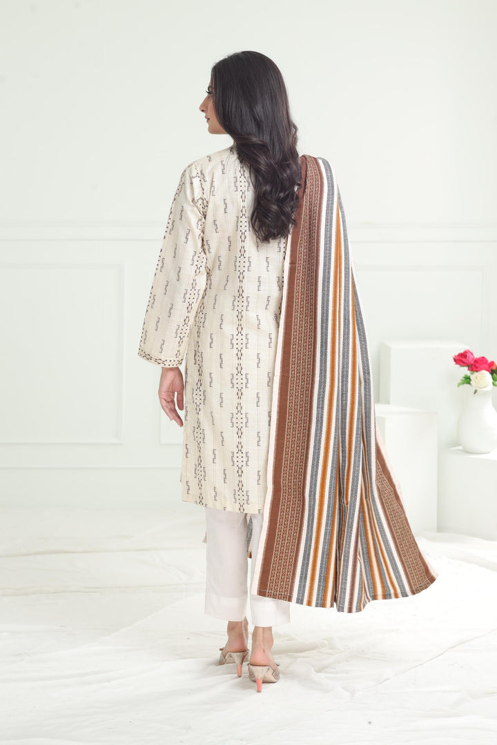 Khaddar Off White Stitched Suit - Limelight