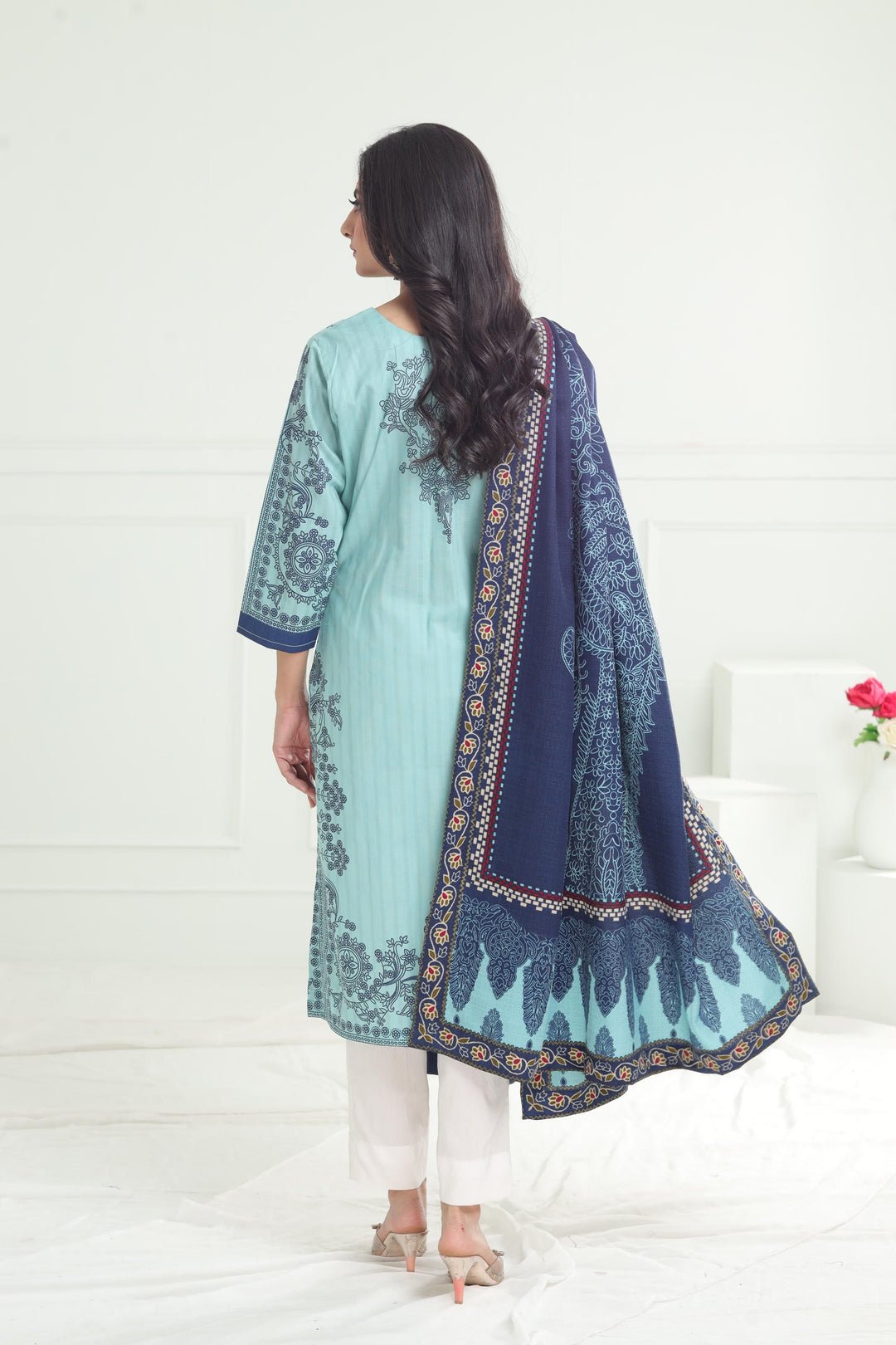 Khaddar Turquoise Stitched Suit - Limelight