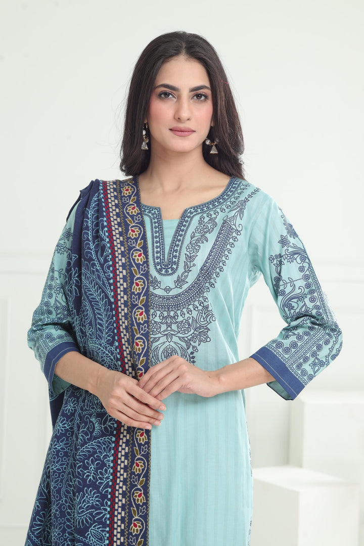 Khaddar Turquoise Stitched Suit - Limelight