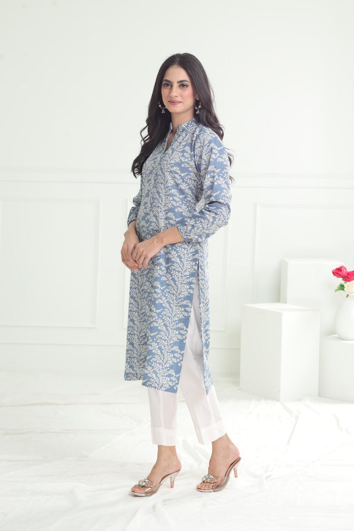 Khaddar Blue Kurti - Limelight