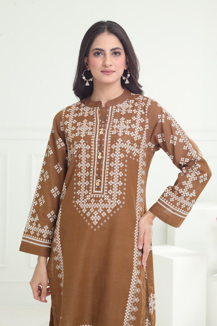 Khaddar Brown Kurti - Limelight