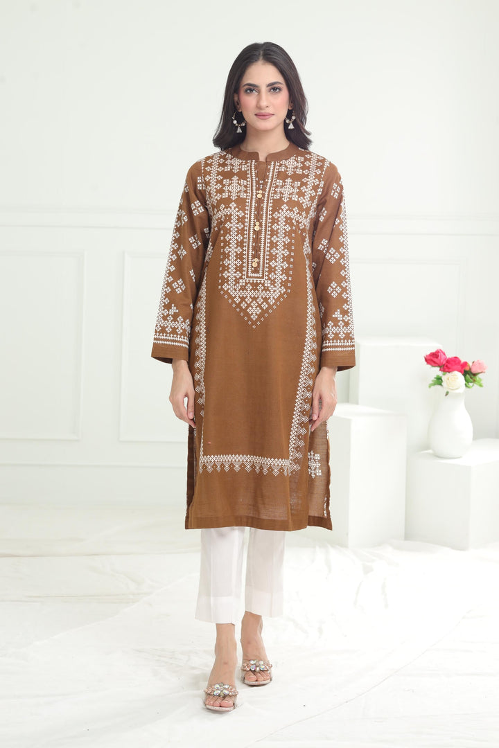 Khaddar Brown Kurti - Limelight