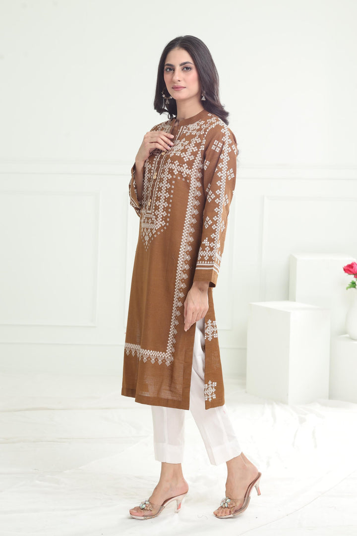 Khaddar Brown Kurti - Limelight