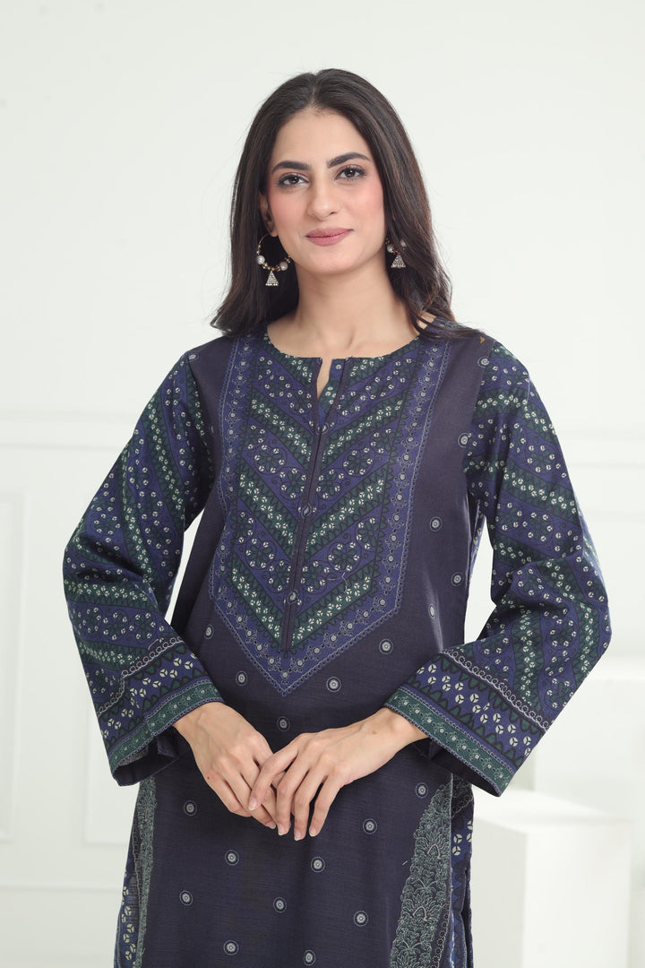 Khaddar Navy Stitched Suit - Limelight