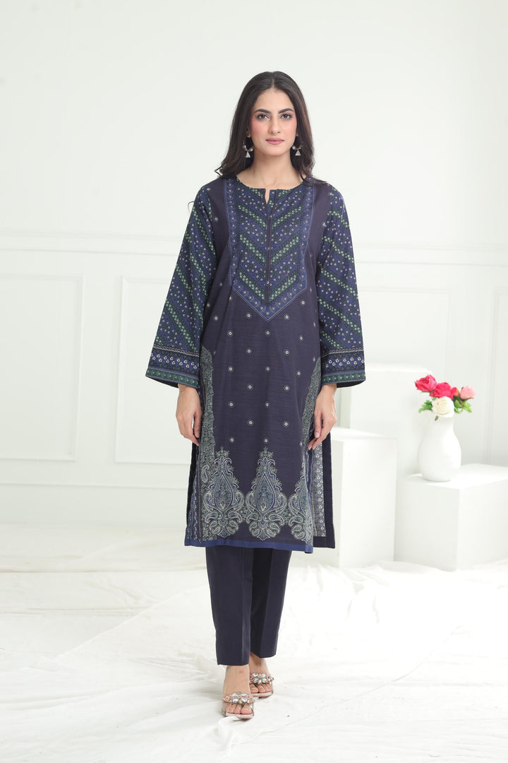 Khaddar Navy Stitched Suit - Limelight