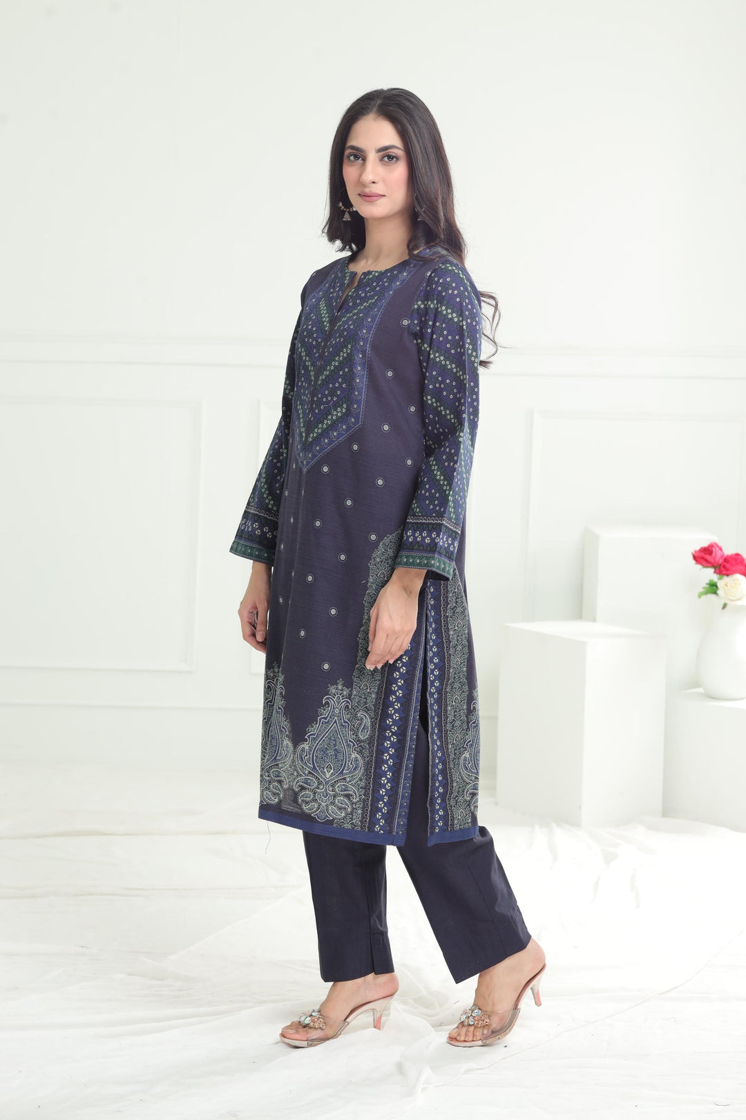 Khaddar Navy Stitched Suit - Limelight