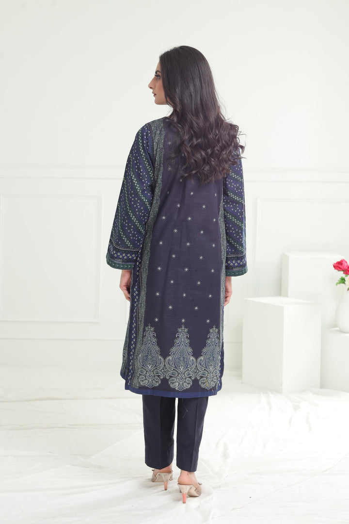 Khaddar Navy Stitched Suit - Limelight