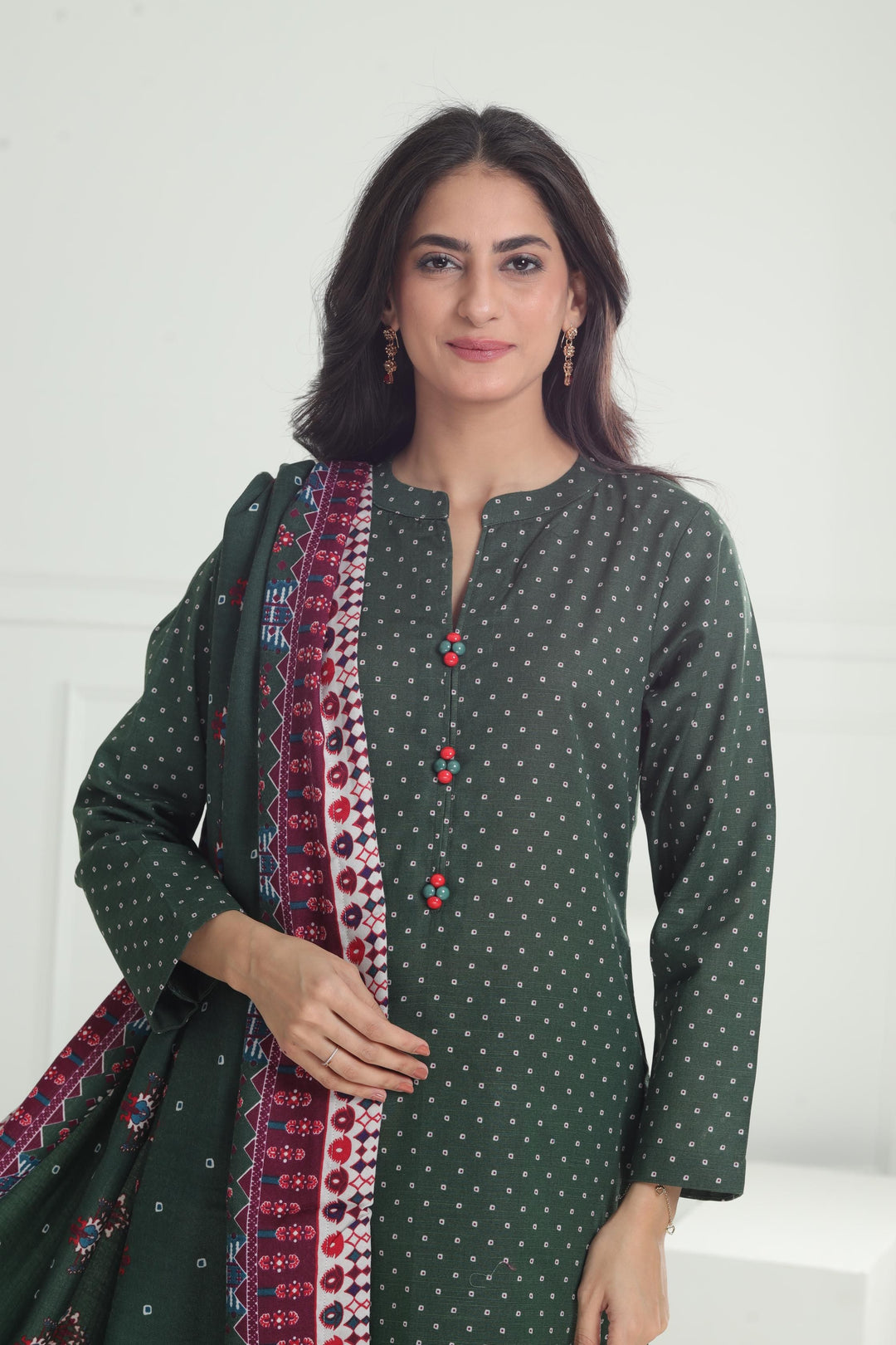 Khaddar Green Stitched Suit - Limelight