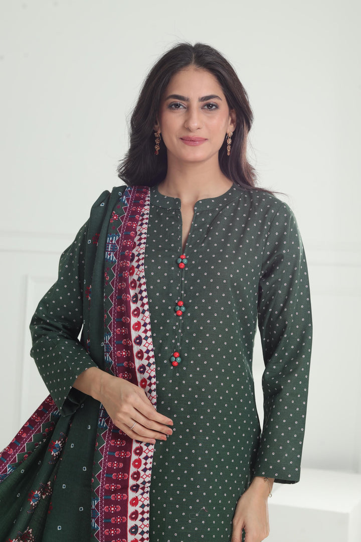 Khaddar Green Stitched Suit - Limelight