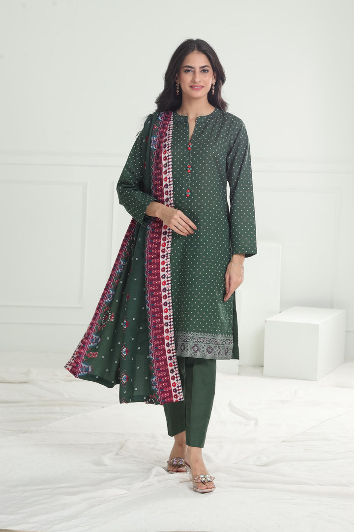 Khaddar Green Stitched Suit - Limelight