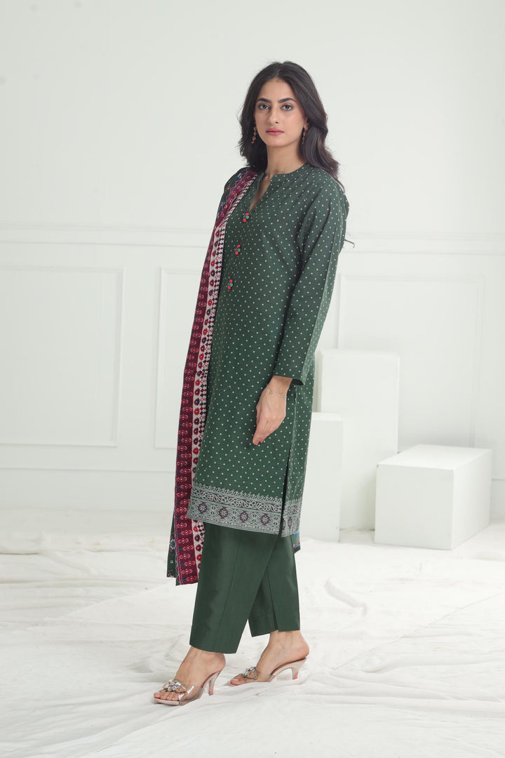 Khaddar Green Stitched Suit - Limelight