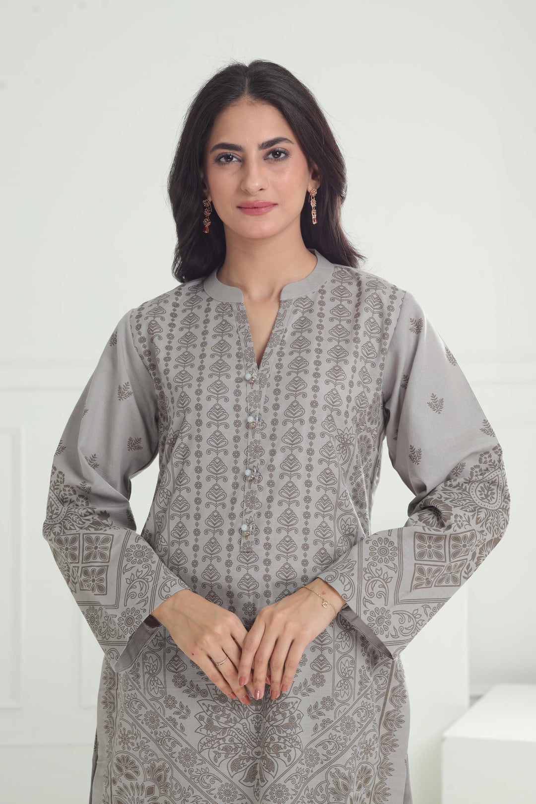 Khaddar Grey Stitched Suit - Limelight