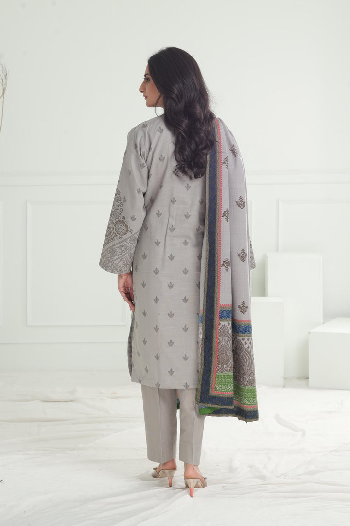 Khaddar Grey Stitched Suit - Limelight