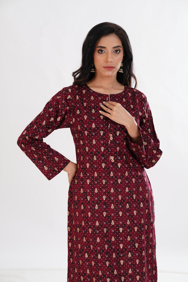 Lawn Maroon Kurti - Limelight