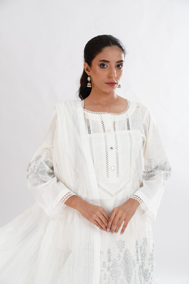 Lawn White Stitched Suit - Limelight