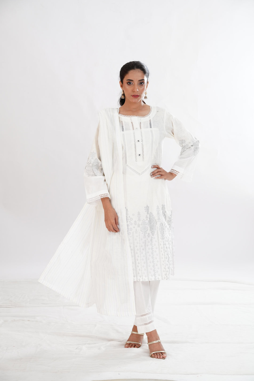 Lawn White Stitched Suit - Limelight