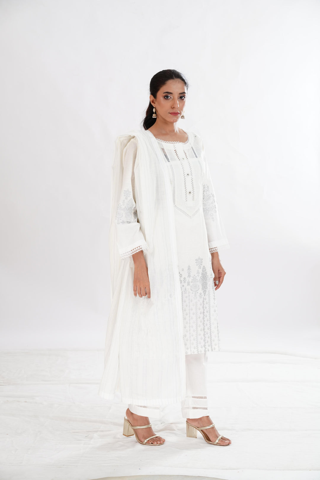 Lawn White Stitched Suit - Limelight