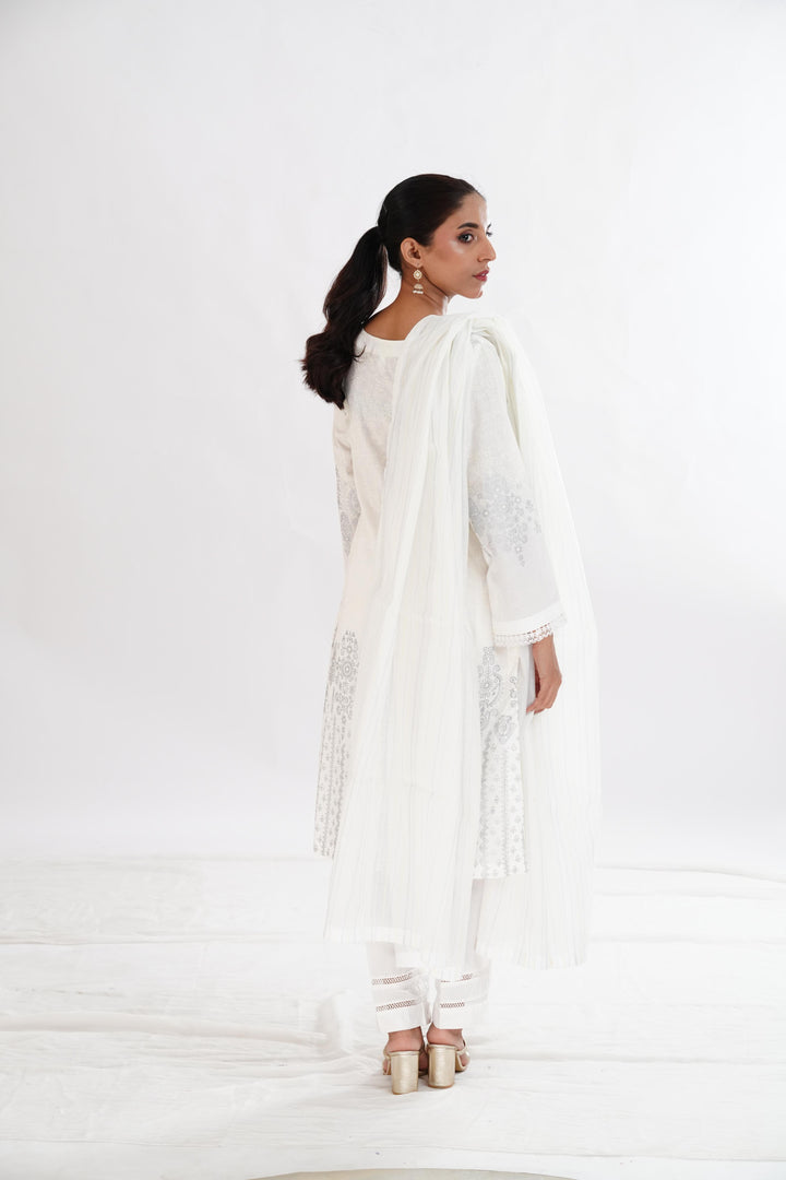 Lawn White Stitched Suit - Limelight