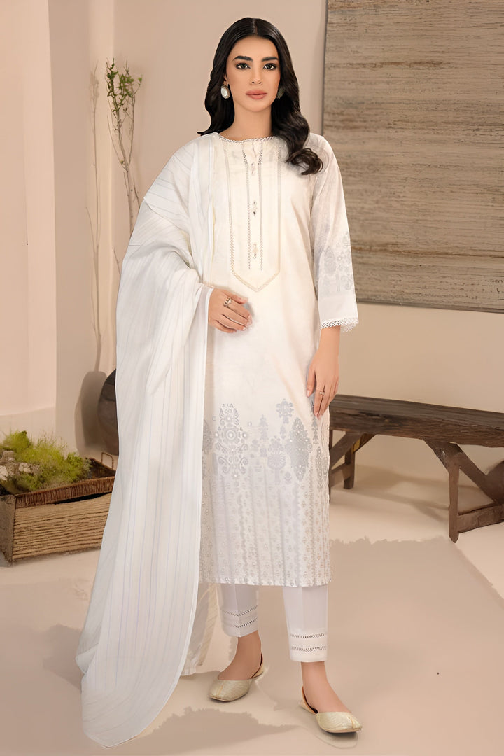 Lawn White Stitched Suit - Limelight